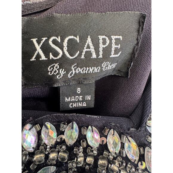 XSCAPE Navy Chiffon Jeweled Bodice Empire A-Line strapless Evening Gown 8 - Picture 12 of 16